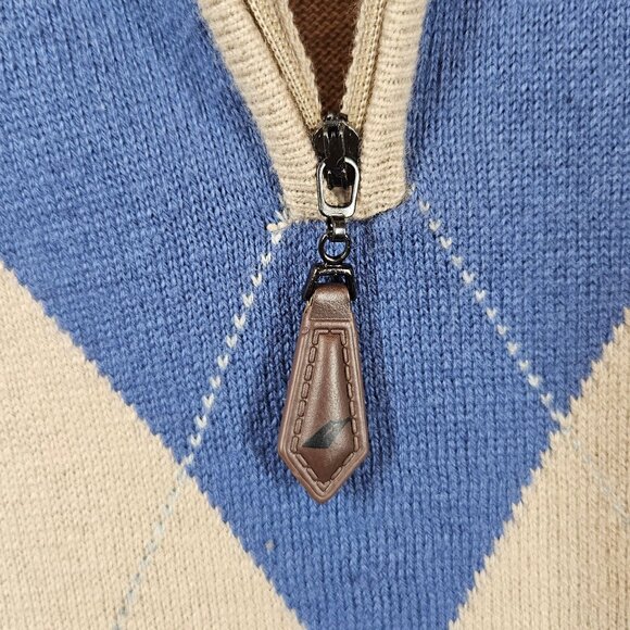 Glen Echo Mens Argyle Zip Pullover Sweater Size L Beige/Blue/White Golf Dad nerd - Picture 9 of 14